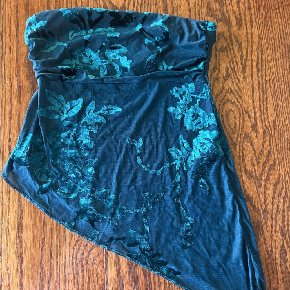 Urban Outfitters Teal Floral Velvet Top